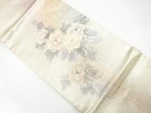 銀彩 手描き 花模様 刺繍 名古屋帯